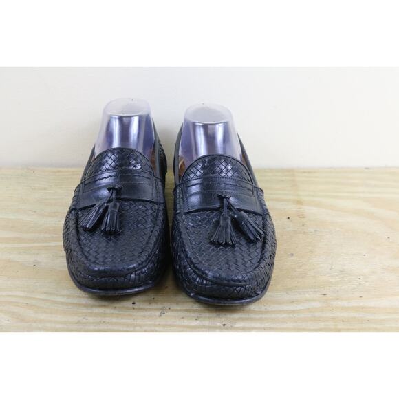 Allen Edmonds Shoes Mens 8 EE Black Leather Rimini Tassel Basket Weave Loafers - Picture 2 of 7